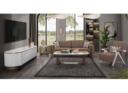 Elegantní hnědá obývací sestava pro designéry 3-místná pohovka 1-místná pohovka 3 kusy