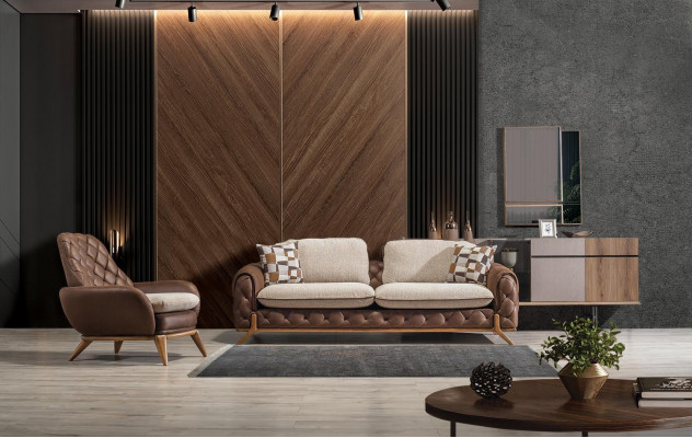 Designerová sedací souprava 4+3 místná luxusní kůže s křeslem a konferenčním stolečkem, 4 kusy.