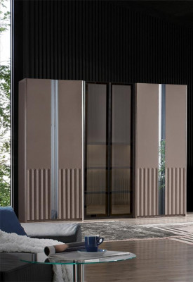 Beige šatní skříň Moderní skříně do ložnic Stylový nábytek z dřeva