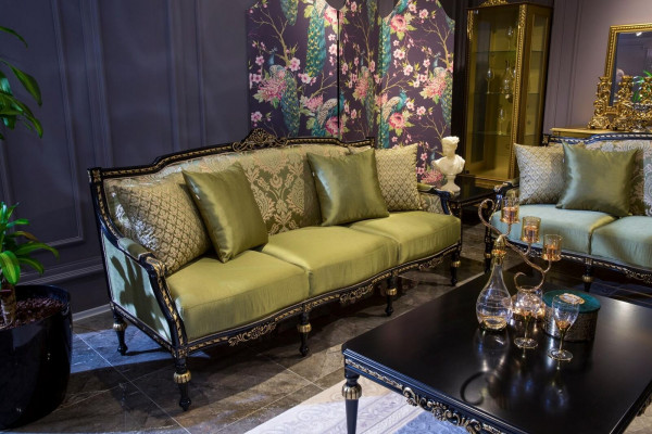 Luxus třísedák moderní pohovka čalounění nábytek sedačky látka textil zelená