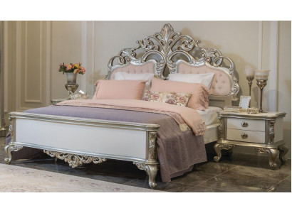 Postel nábytek Stříbrný Růžový Nábytek do ložnice Design Postele Luxus Barokní Dřevo
