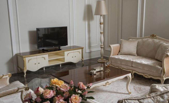 Luxusní sada konferenční stolk TV skříň Sofa Pohovka Potahová sada GARNITUR 3dílná. Nový