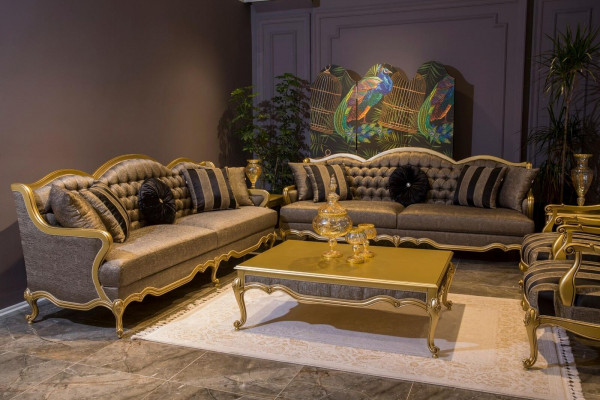 Kompletní sada sedací soupravy 3+3+1+1 sedadel, 5 kusů, barokní rokoko, sedací soupravy, konferenční stolek.