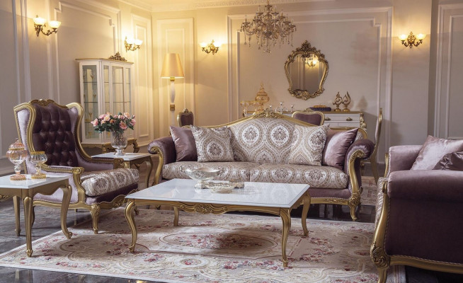 Luxusní sada pohovky stolky pohovky křesla látková sada 4 díly samet