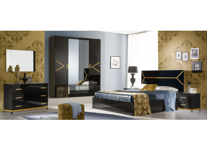 Klasická ložnice Set Garnitur Luxus Moderní Styl Postel 6 kusů Dřevěná komoda