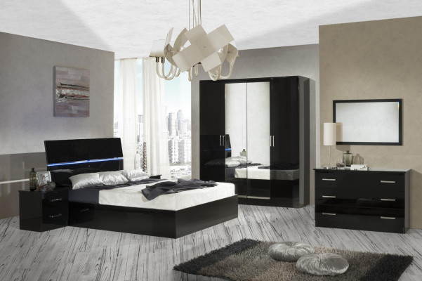 Design ložnice 3 kusy postel 2x noční stolek luxusní postel nábytková sada LED světlo