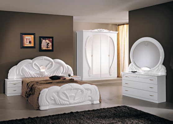 Ložnice set moderní styl dřevo skříň postel luxusní 6 dílný set bílý postele nový.