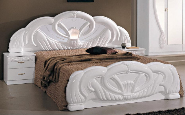 Ložnice set moderní styl dřevo skříň postel luxusní 6 dílný set bílý postele nový.