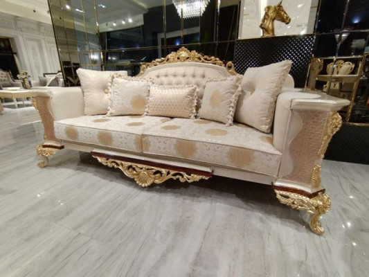Sofa set 311 + Dřevěný konferenční stolek Obývacího pokoje Luxus Chesterfield Pohovka Látka Nová