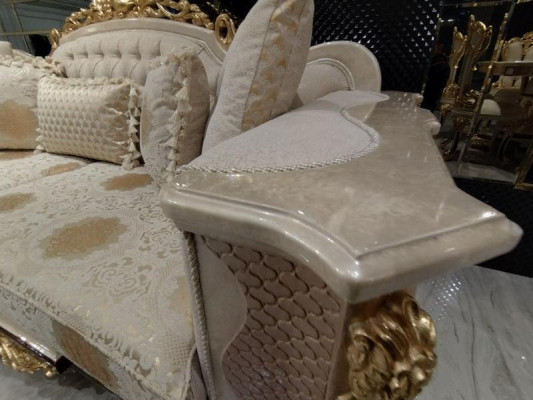 Sofa set 311 + Dřevěný konferenční stolek Obývacího pokoje Luxus Chesterfield Pohovka Látka Nová