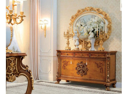 Hnědý dřevěný komod pro jídelnu - elegantní nábytek skříň komoda