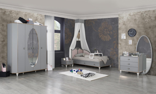 Kinderzimmer Design Set Bett Nachttisch Kommode Kleiderschrank 4 tlg.