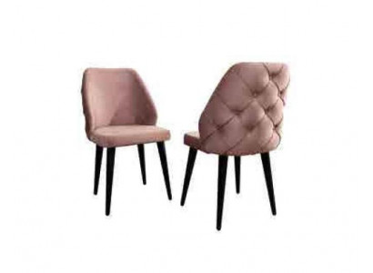 Dřevěná čalouněná židle béžová zadní strana Chesterfield s černými nohama jídelna