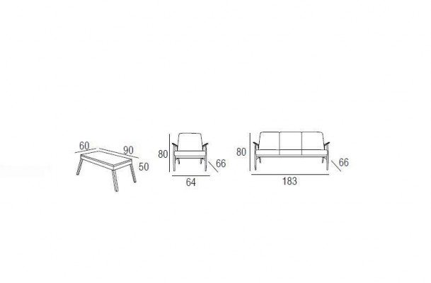 Venkovní sestava Luxusní sada pohovka s dvěma a třemi sedacími místy a konferenčním stolem.