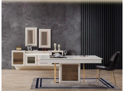 Luxus jídelní stůl 6x židlí Designér Moderní dřevěný nábytek Obývací pokoj