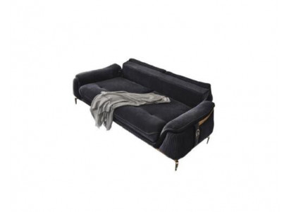 Design Chesterfield obývací pokoj 3místná textilní pohovka černá potah