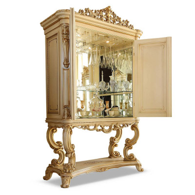 Hausbar Skříň na alkohol Bar Luxus Víno regál Vínový skříň Šatník Beige Dřevo