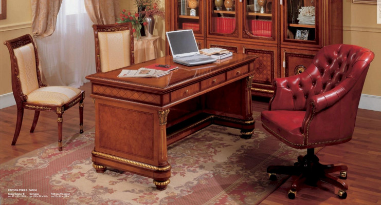 Otočná kancelářská židle s opěrkou, červená kůže Chesterfield Luxus