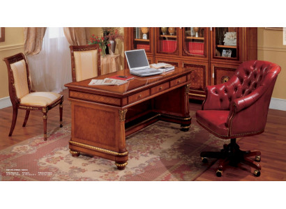 Otočná kancelářská židle s opěrkou, červená kůže Chesterfield Luxus