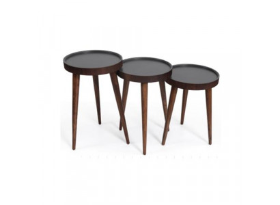 Hnědý dřevo 3x konferenční stolečky Obývací pokoj Kompletní konferenční stolek Luxus stoly