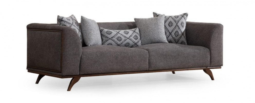 Šedý obývací pokoj - sofa set 3+1 místný, 2x dřevěné konferenční stolky