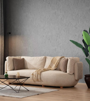 Elegantní obývací sada - moderní třímístná pohovka a dvoubodový křeslo v bežové barvě