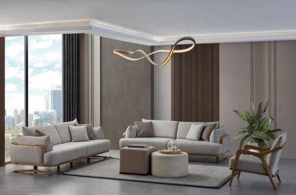 Nábytek Obývací pokoj Světlá barva Sada 2x 3místné sedačky a křeslo 3dílná.