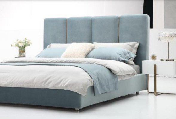 Designer Bett Blau 180x200 Schlafzimmer Betten Textil Hotel Luxus Polster Sitz