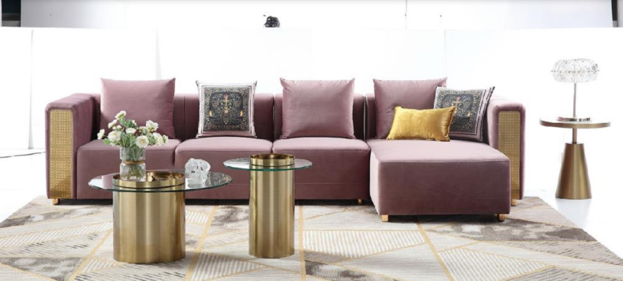 Koutová sedací souprava L tvaru, pohovka, design pohovka, polštáře textilie moderní nové rohová sestava