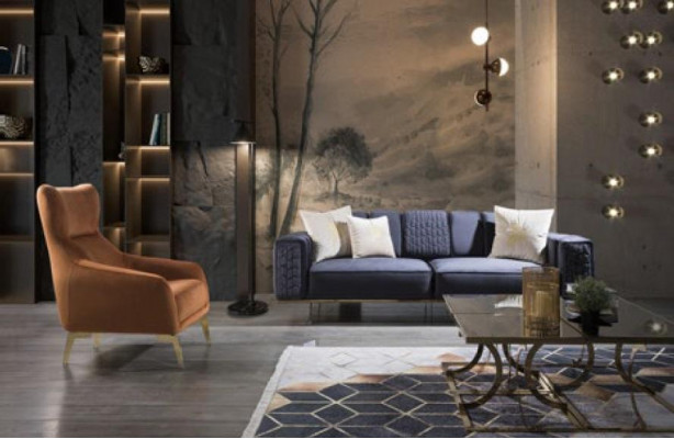 Křeslo jednosedadlové luxusní čalouněné nábytek obývací pokoj hnědá textilní křeslo lounge nové