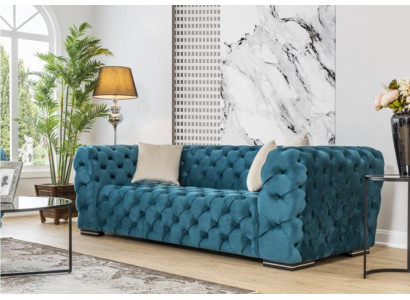 Chesterfield Dvoused Design Living Room Upholstered Luxury Blue