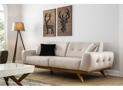 Klasická pohovka 2 sedadlo design obývacího pokoje čalouněná dřevo kůže moderní luxusní béžová