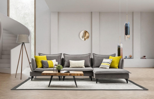 Šedá Chesterfield čalouněná pohovka rohová sedací souprava Luxus Ecke Sofas