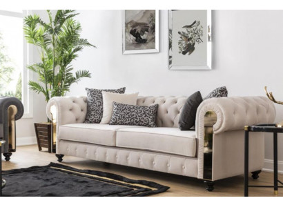Chesterfield Sofa 3 místný design obývací pokoj potah dřevo kůže moderní luxus