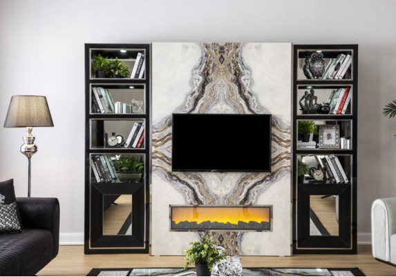 Luxusní obývací stěna obývací pokoj televizní skříň Stěny máramorová imitace Černá 270 cm