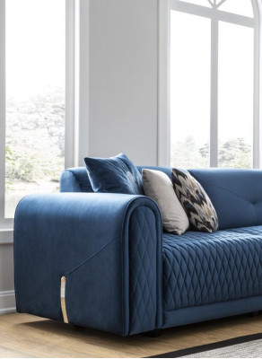 Luxus Sofa 4 Sitzer Wohnzimmer Modernes Design Blau Sofas Leder Couchen Neu
