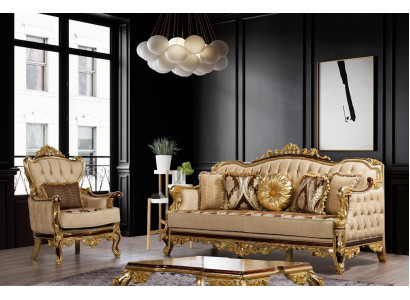 Sofa set Couch Baroque Rococo Couches Textile Chesterfield Sofa Table 3-piece.