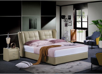Klasická ložnice postel Beige Textil Postele Kožené Polštáře Dvojitá 180x200cm.