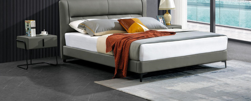 Manželská postel postel z koženky návrhářská postel umělá kůže čalouněná ložnice nová
