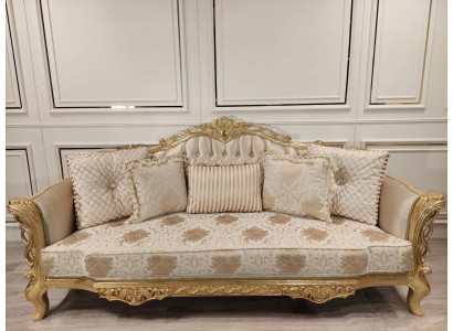 Chesterfield Sofa Barock Couch dřevěný samet tří sedadel klasické sedací soupravy nábytek