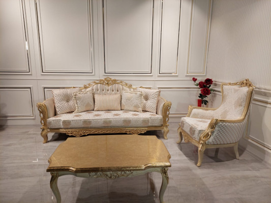 Chesterfield Sofa Barock Couch dřevěný samet tří sedadel klasické sedací soupravy nábytek