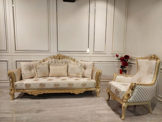Chesterfield Sofa Barock Couch dřevěný samet tří sedadel klasické sedací soupravy nábytek