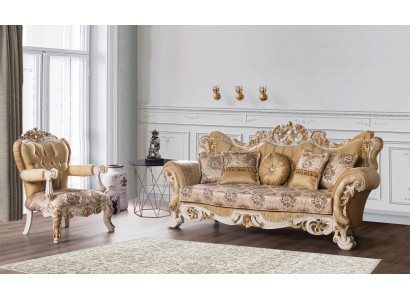 Obývací pokoj Luxus pohovka Beige sada pohovka křesla 3+1 místný nábytek látkový design