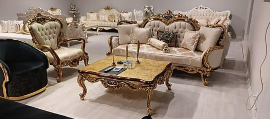 Chesterfield Barokní třísedák Pohovka nábytek Sofa gauče Tkanina Beige