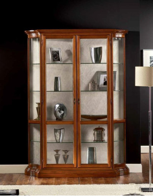 Skleněná skříň Luxus Vitríny Skříně Hnědá Vitrína Klasický Italský nábytek