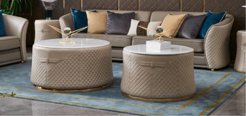 Luxusní nábytek sedací souprava pohovka sofa potah 421 se 2x konferenční stolkem 5dílná.