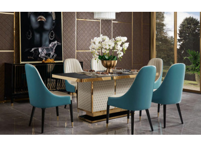 Jídelní stůl 1x židle sada sedadlo skutečné křeslo židle potahování designérské dřevěné křeslo nové