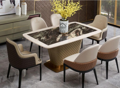 Stůl jídelního pokoje sestava jídelní stůl židle set 7 dílů kožené nerezová ocel opěrka židle.