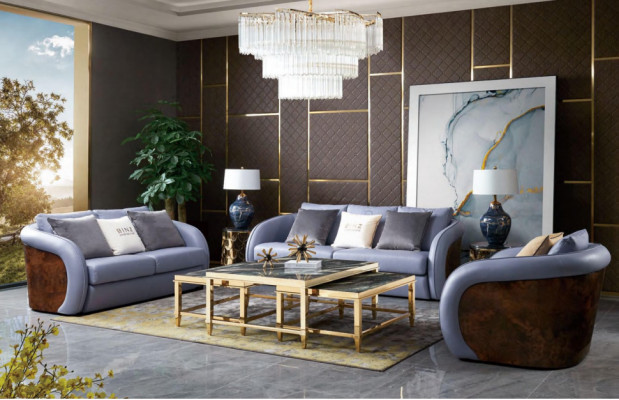Luxus obývací pokoj Nábytek Sedací souprava Kožená sedačka Pohovka Polstrování Sada Design