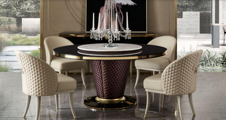 Designový jídelní stůl Kulatý stůl 6 židlí Jídelní set Souprava židlí Skupina